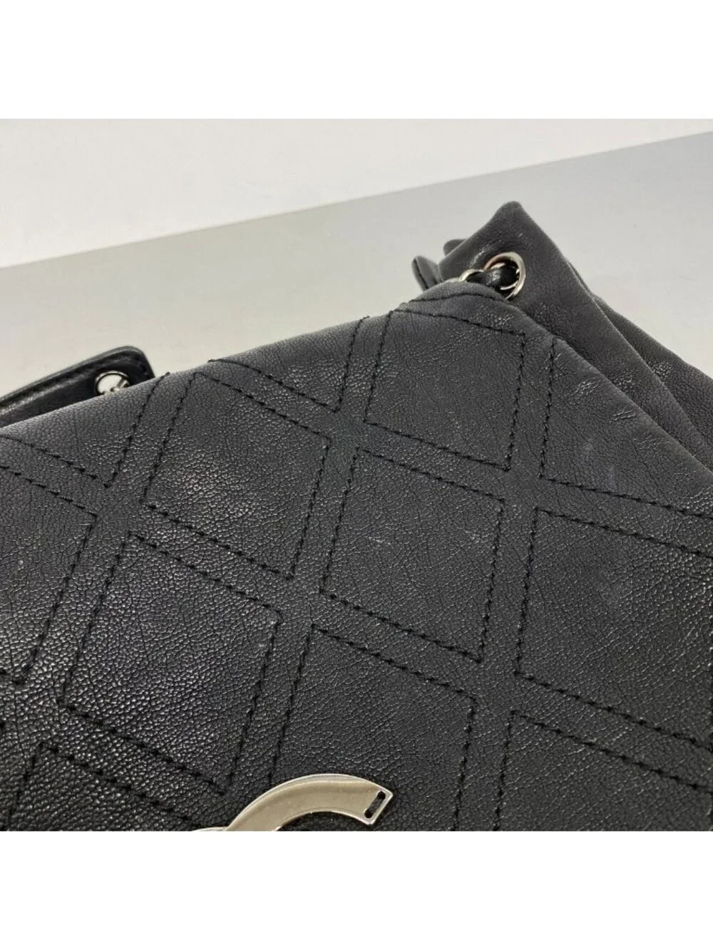 Chanel Shoulder Bag Jumbo CC Logo Leather Black Silver